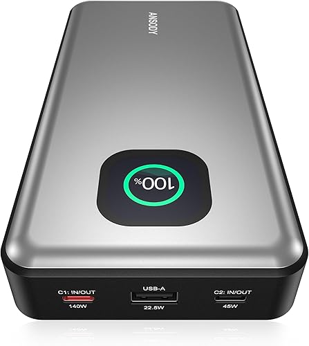 Banco de energía de 140 W, cargador portátil para portátil de 25000 mAh con pantalla digital inteligente, PD3.1 de carga rápida para MacBook Dell