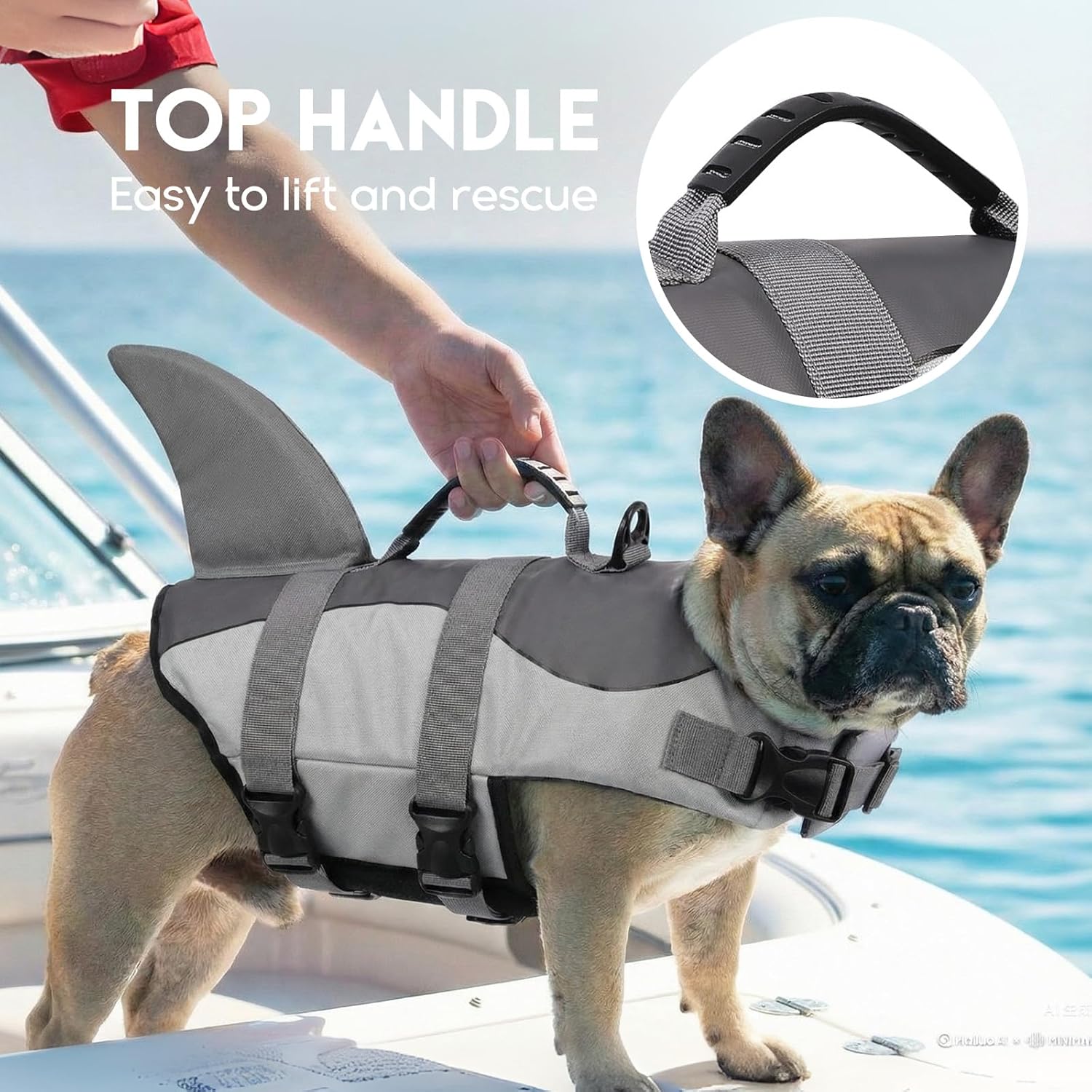ASENKU Dog Life Jacket - Pet Safety Vest for Swimming & Boating, Shark Life Jacket with Floatation, Dog Lifesavers Swimsuits for Small Medium Large Dogs (Grey, XL)