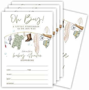 Baby Shower Invitations With Envelopes-Set Of 25 A Little Fisher Man Is On His Way-Baby Fisher Boy Accessories Baby Shower Invitations-Gender Reveal Baby Announcement Invites-07