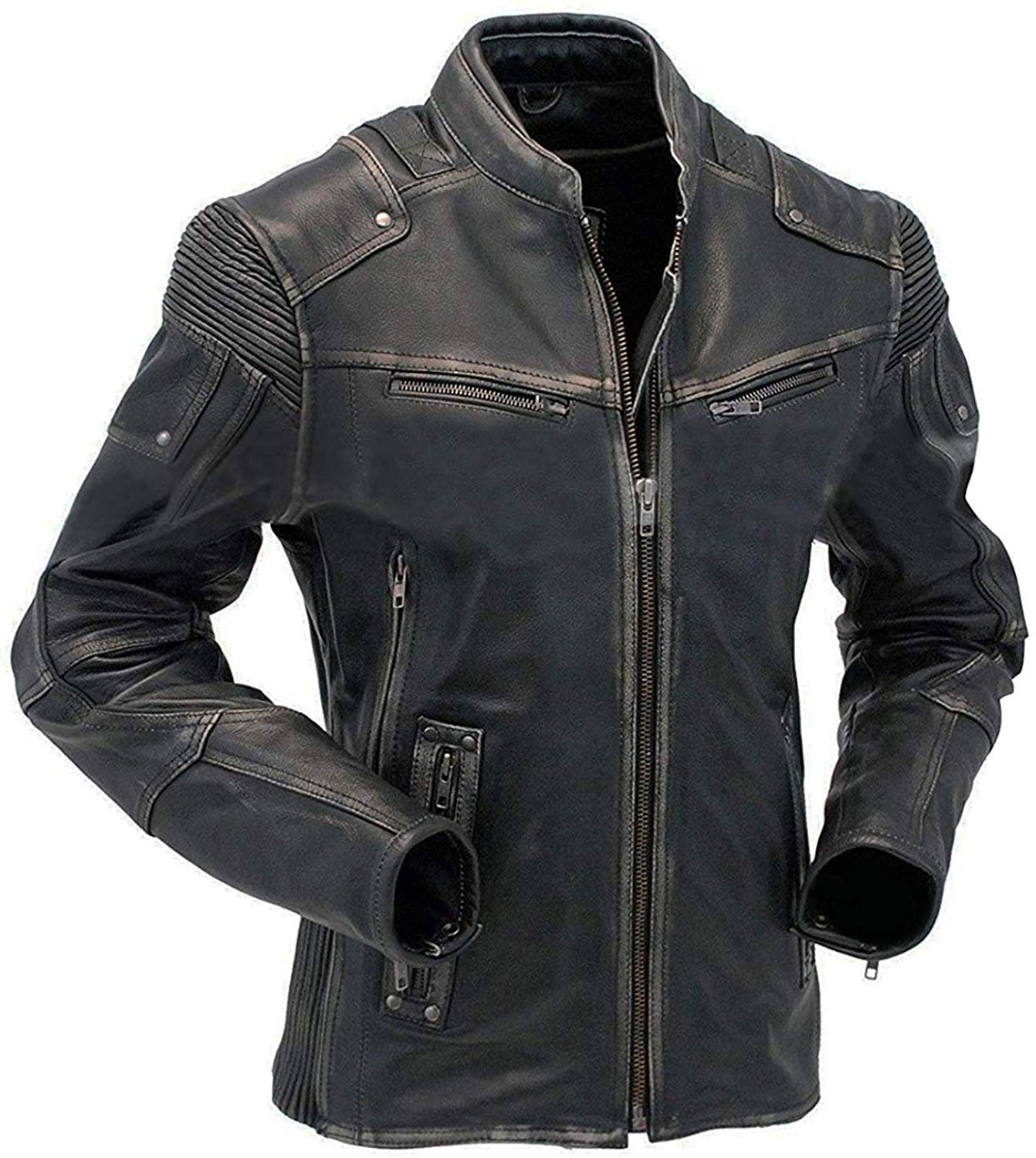 Cazadora clásica para hombre, de piel envejecida, estilo retro, para motociclista