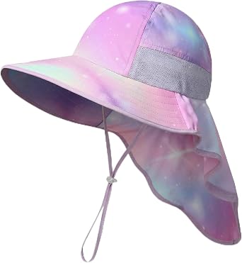 icolor Kids Sun Hat UPF50+ Sun Protection Bucket Hat Toddler Summer Beach Play Hats with Neck Flap for Girl Boy Ages 310