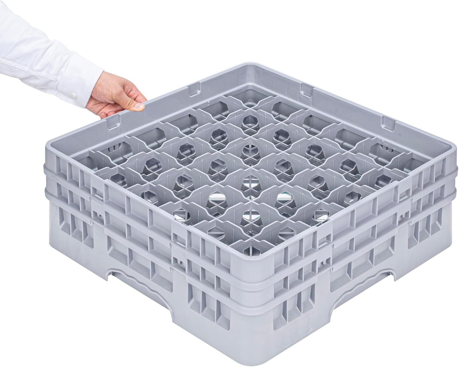 Restaurantware-Clean Tek Professional 36-compartment Glass Rack For Bars, 1 Heavy-Duty Glass Rack - With 1 Full Drop Extender and 1 Half Drop Extender, Gray Stemware Storage For Restaurants And Bars