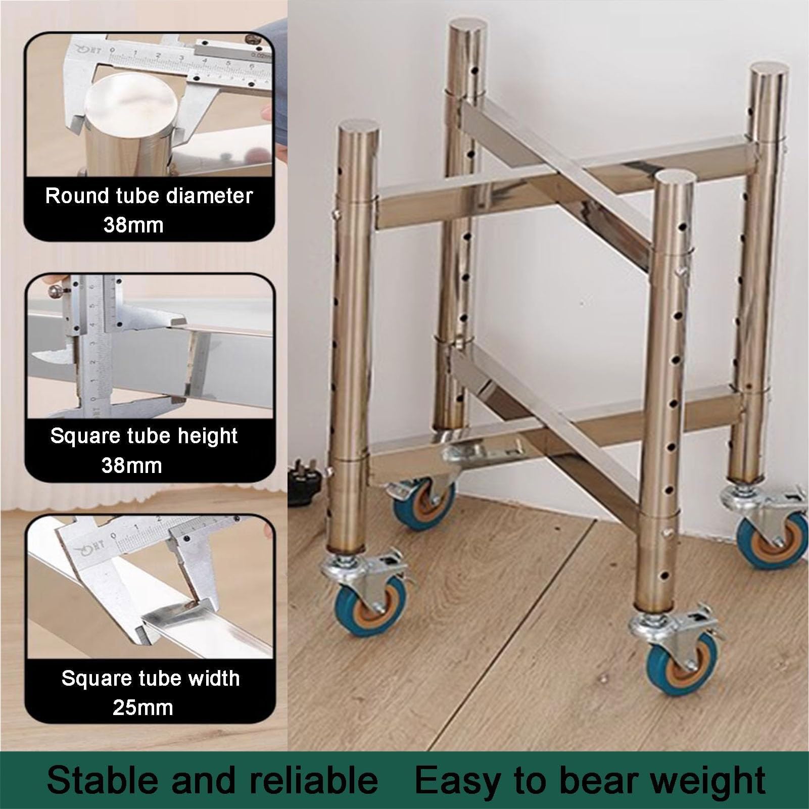 Estante para ollas de acero inoxidable resistente, estante de metal de altura ajustable con ruedas, carrito de cocina rodante para restaurantes y hoteles