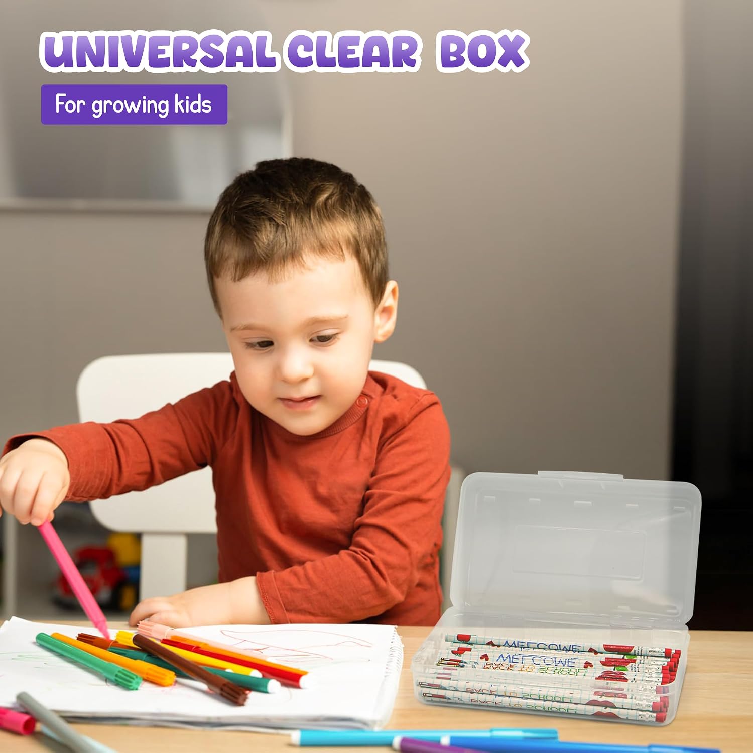 4E's Novelty 4 Pack Large Pencil Case Boxes, Hard Plastic Pencil Boxes Bulk Classroom, Cute Kids Clear Pencil Case with Snap Tight Lid for Boys Girls (Clear)