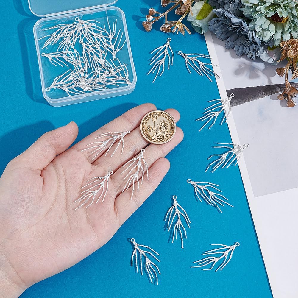 NBEADS 20 Pcs Branch Shape Prong Pendant Settings, Blanks Claw Pendant Tray Handmade Bezel Trays Brass Beads for DIY Crafs Necklace Jewelry Making, Silver - Image 3