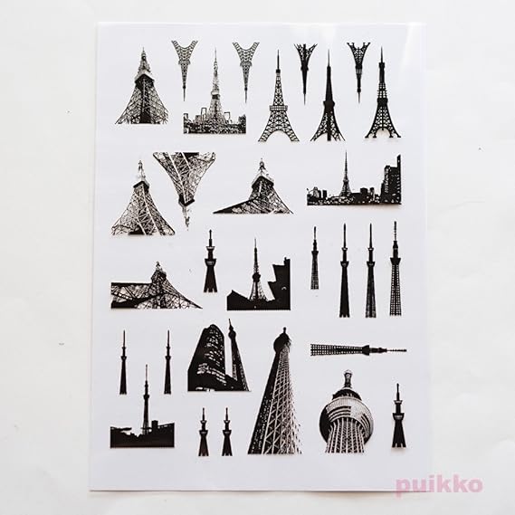 Amazon レジン封入用フィルム 東京タワー 東京スカイツリー 箔押し 金 デコ素材 通販