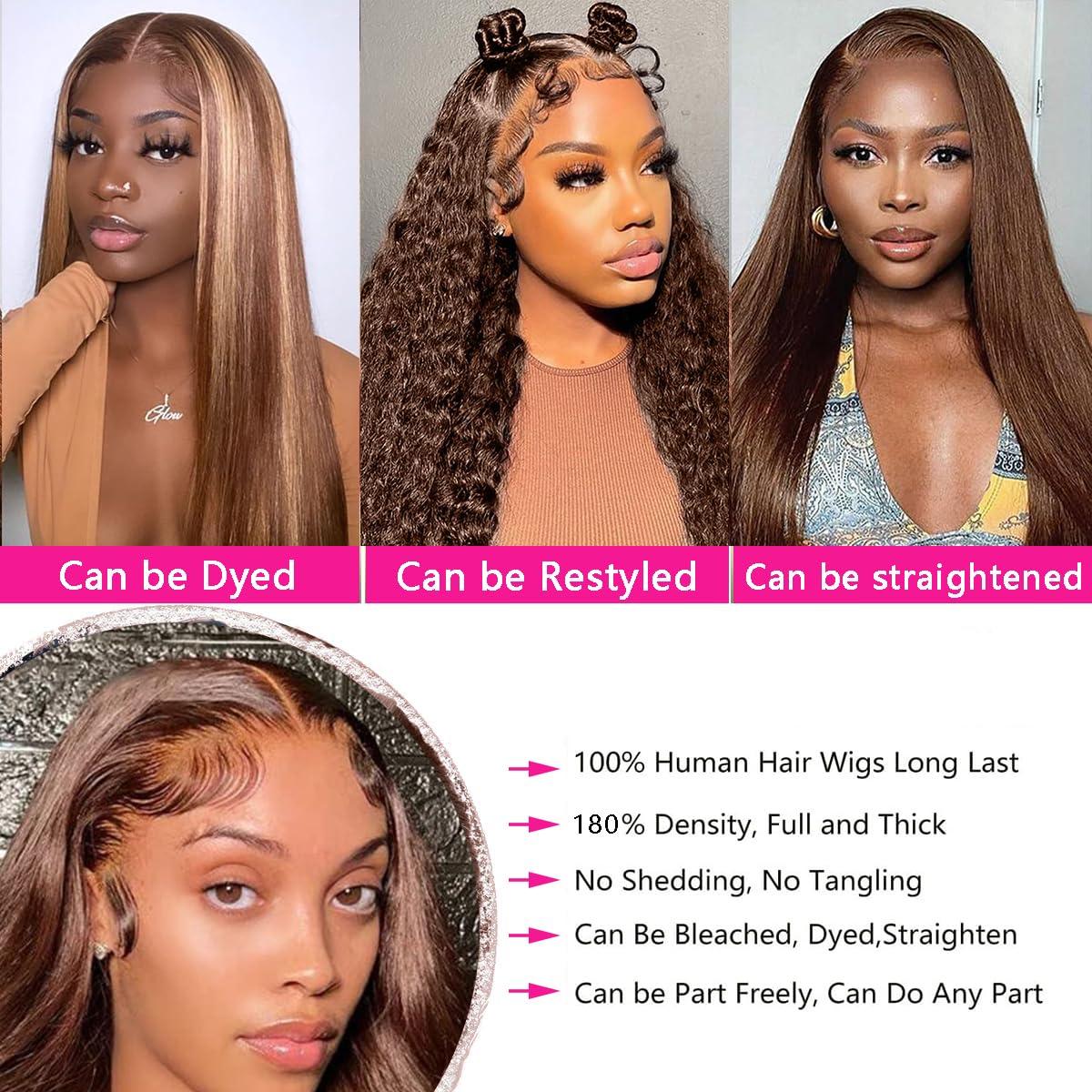 Chocolate Brown Lace Front Wigs Human Hair Pre Plucked 180 Density Brazilian 13x4 Lace Frontal Wig Body Wavy Human Hair Wigs for Black Women 26 inch