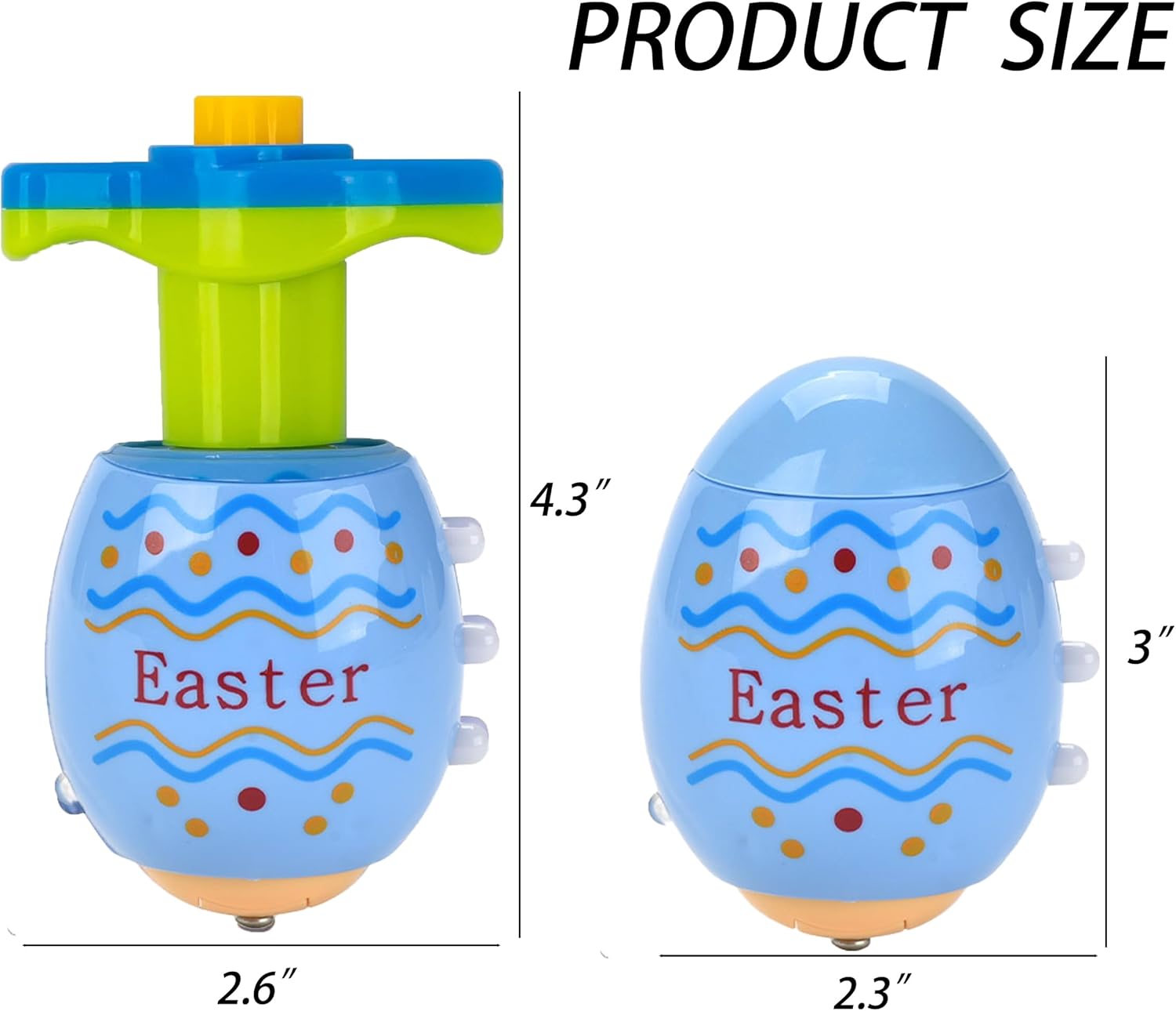 Easter Eggs Basket Stuffers Toys Gifts for Toddler Boys Girls,4 Pack Light up Spinning Tops with Music, Spring Easter Egg Hunt Party Favor Supplies Goodie Bag Filler Kids