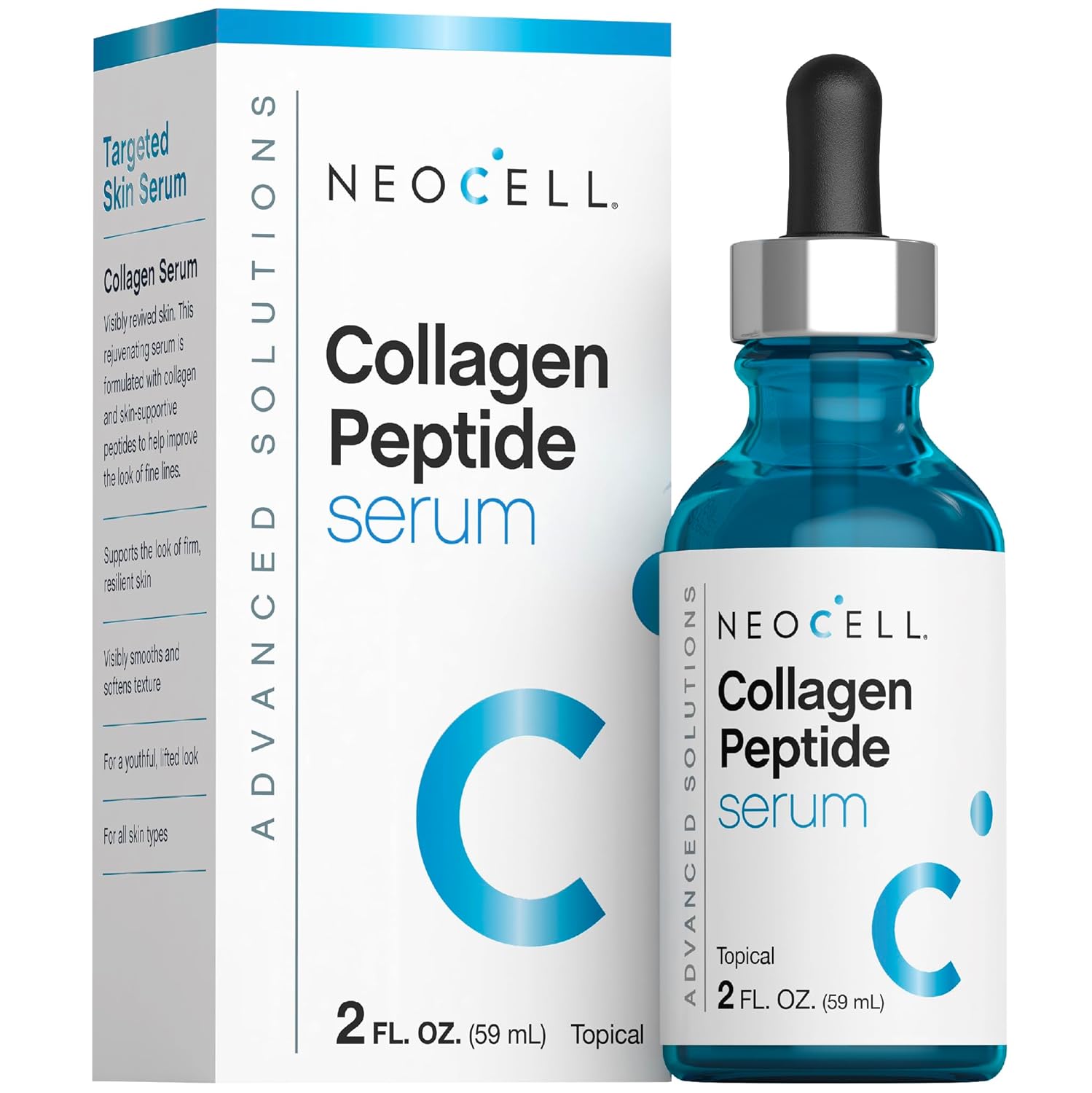 NeoCell Collagen Peptides Serum for Face | 2 fl oz | Advanced Skin Care | Targeted Fine Lines Formula | for Women and Men
