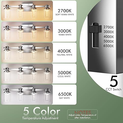 Miniatura 160 de Quntis Lámparas de baño negras de 4 luces con 5 modos de color, lámpara de tocador moderna regulable de 27 pulgadas sobre espejo, lámpara de pared