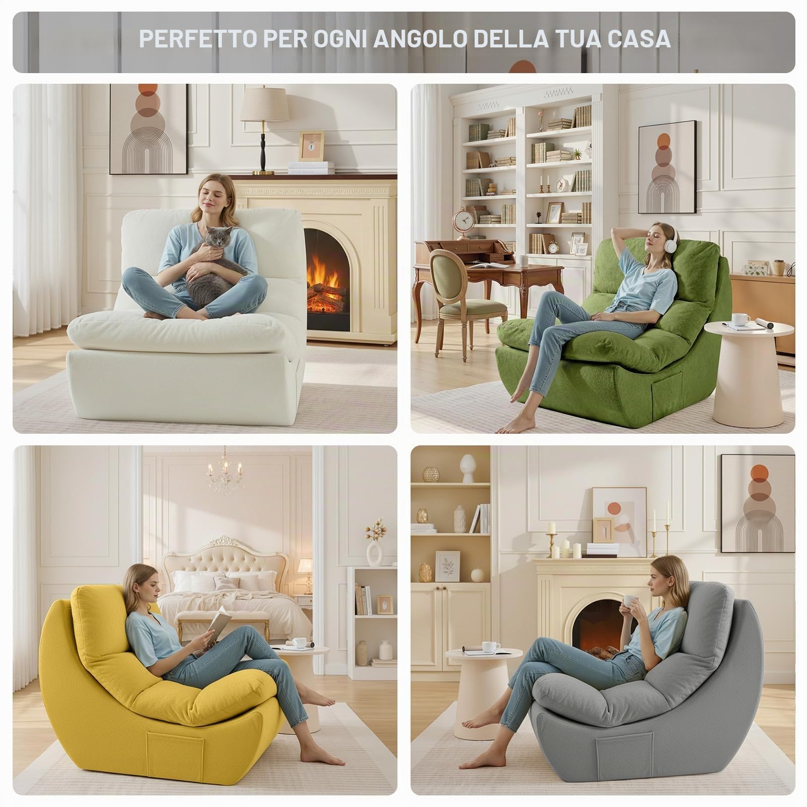 Pouf a sacco senza ossa, sedia da lettura, bean bag, memory foam, divano a 1 posto, divano lazy per leggere, soggiorno e camera da letto, nessun montaggio necessario, verde