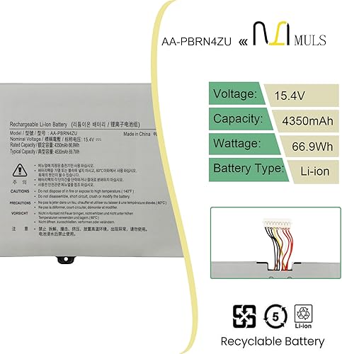 Miniatura 2 de MULS AA-PBRN4ZU - Batería para Samsung Galaxy Book Flex 930QCG 930XCJ 930QCJ NP930QCG NP930QCG-K01 950QCG 950QCG-X01 950QCG-X03 950QCJ 950XCJ