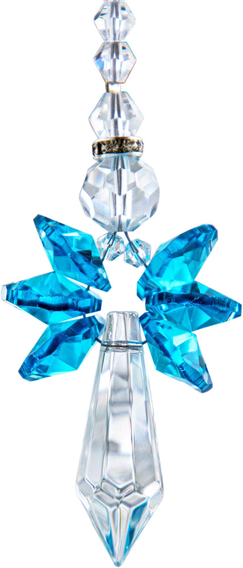 Rainbow Guardian Angel Crystal Suncatcher for Home Car Decoration Porch Decor Hangings Crystal Glass Ornament for Mom Women (Blue)