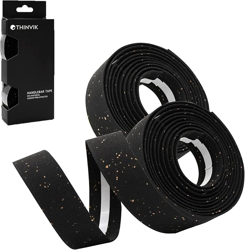 Thinvik EVA Cork Bike Handlebar Tape–Environmental Bicycle Bar Tape, Anti-Slip Cycling Handle Wraps,Sweat-Absorbent Bicycle Handle Bar Tape Comfortable Grip for Road Bike Cycling-2 Rolls (Black)