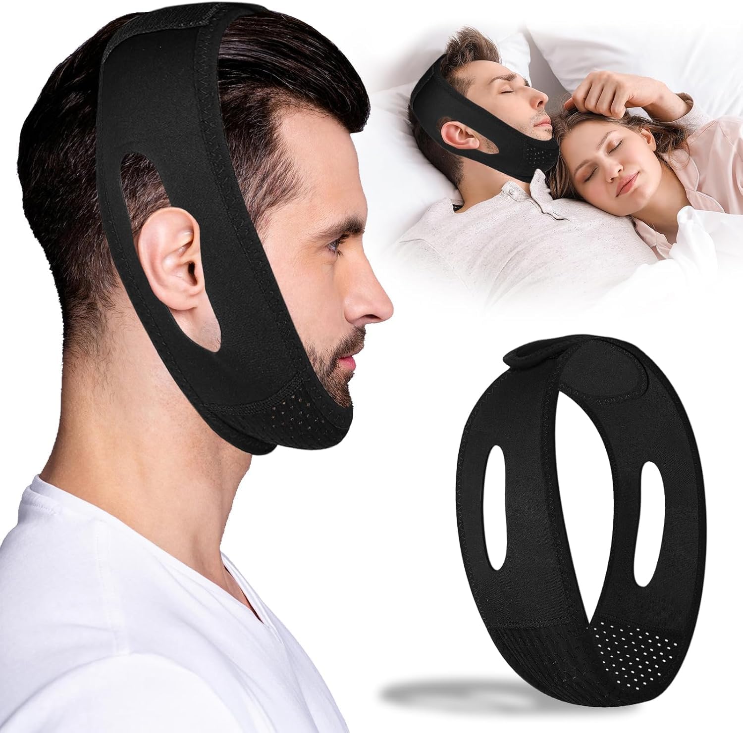 Product image of Chin Strap for Sleeping - Anti Snoring Devices - Comfortable Stop Snoring Solution - Adjustable Breathable Sleep Apnea Devices - Simple and Effective Anti Snoring Chin Strap (Black）-01