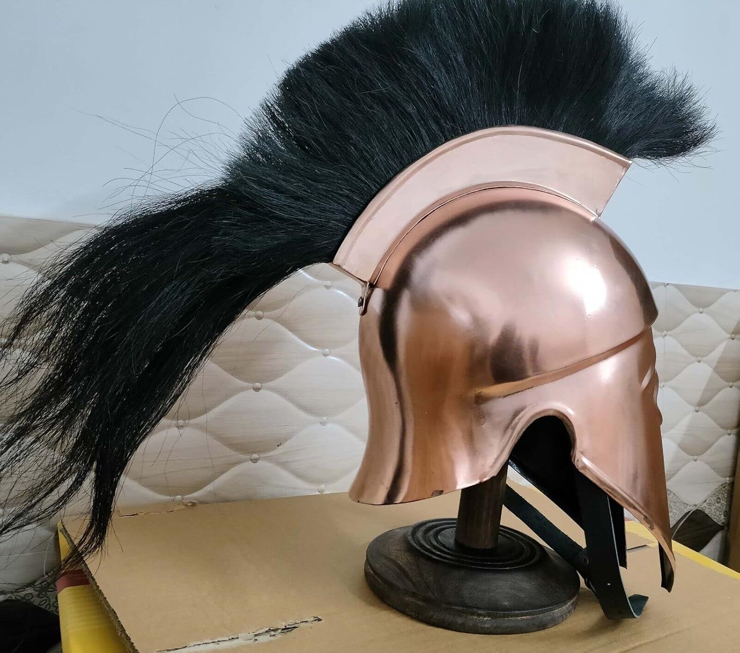 Medieval Roman Greek Corinthian Copper Helmet with Free Stand Shipping & Plume