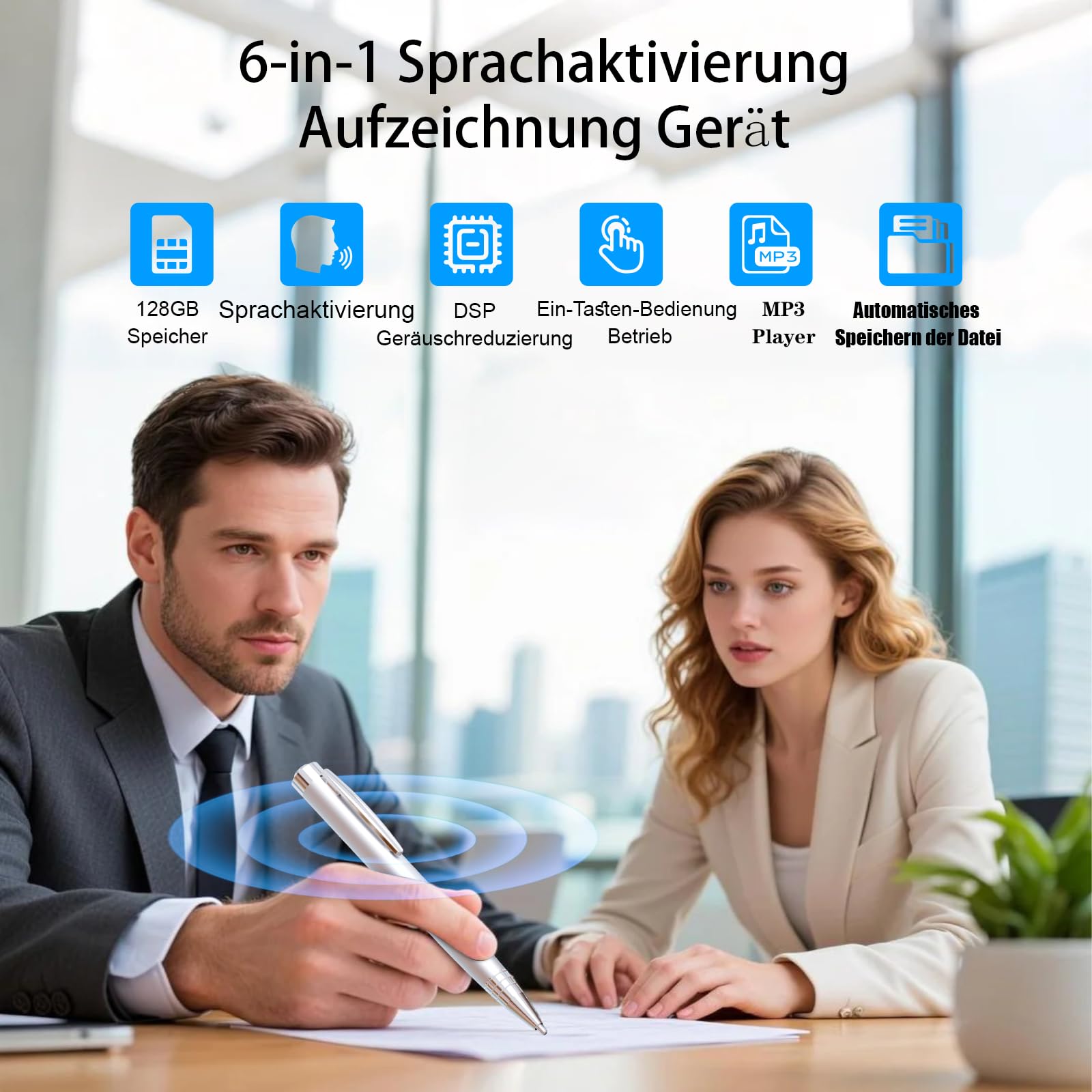 JUSTSTONE Digital Voice Recorder 100 GB, 1600 Stunden Aufnahmekapazität, 360° Surround-Aufnahme, One-Touch Aufnahme, Sprachaktivierung,AI Geräuschunterdrückung, Ideal für Klassenzimmer und Meetings