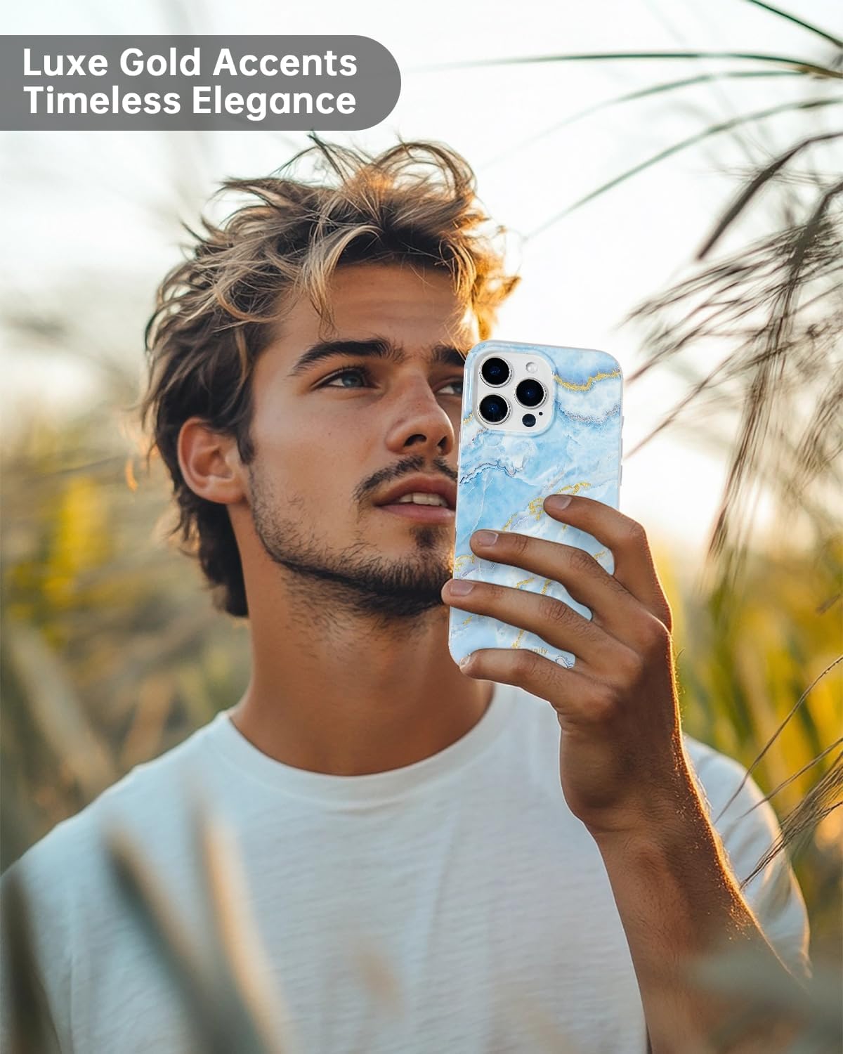 SCORPIFY for iPhone 16 Pro Case [Compatible with MagSafe] with Icelandic Blue Marble Design, Cute Magnetic Phone Cover for Women Girls and Men, Slim Shockproof Bumper with Gold Accents