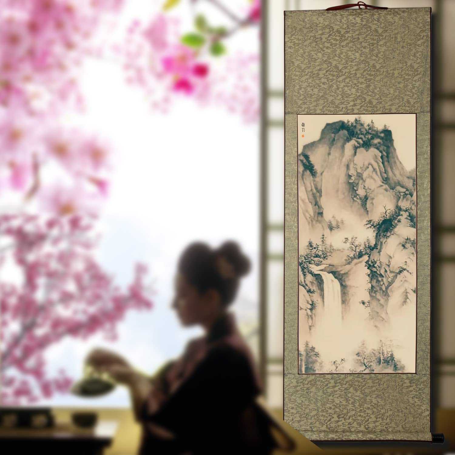 Amazon.co.jp: 画家手描き 掛軸 掛け軸 おしゃれ 水墨山水画 帰隠図