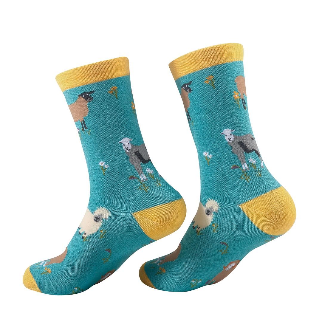Eco Chic Unisex Sheep Realism Blue Womens Bamboo Socks Breathable Hot And Cold Weather Uk 4-8 Single Pair (Sheep Realism Blue)