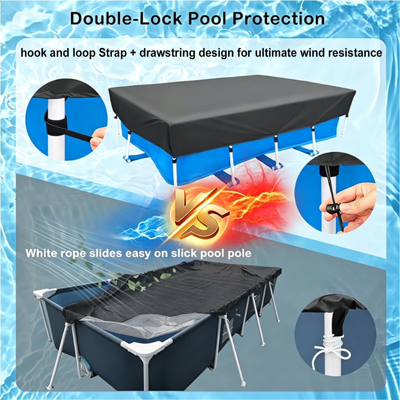 Bâche de Piscine Rectangulaire 225x150cm,bâche de Piscine d'été et d'hiver,Protège la Poussière/Les Feuilles/Le Vent/Le Soleil-Tissu Oxford 210D-Double Revêtement pour Protection de(300x205cm)