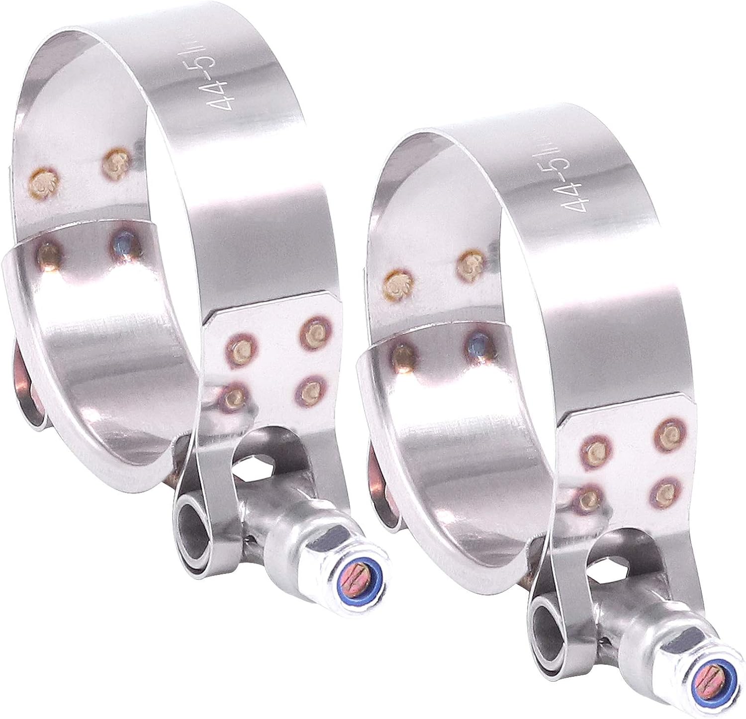 Hilitchi 2Pcs Stainless Steel T-Bolt Clamps with Rounded Band Edges Heavy Duty Turbo Intake Intercooler Clamp (44-51MM) for 1 1/2 Inch
