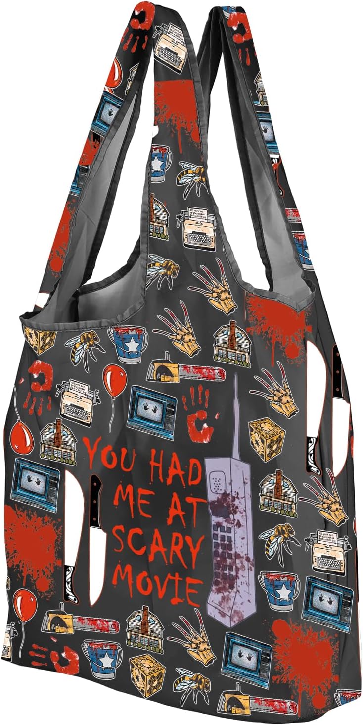CMNIM Horror Merch Gifts You Had Me At Scary Movie Foldable Shopping Bag Killer Movie Gifts for Fans Grocery Bag - Image 5