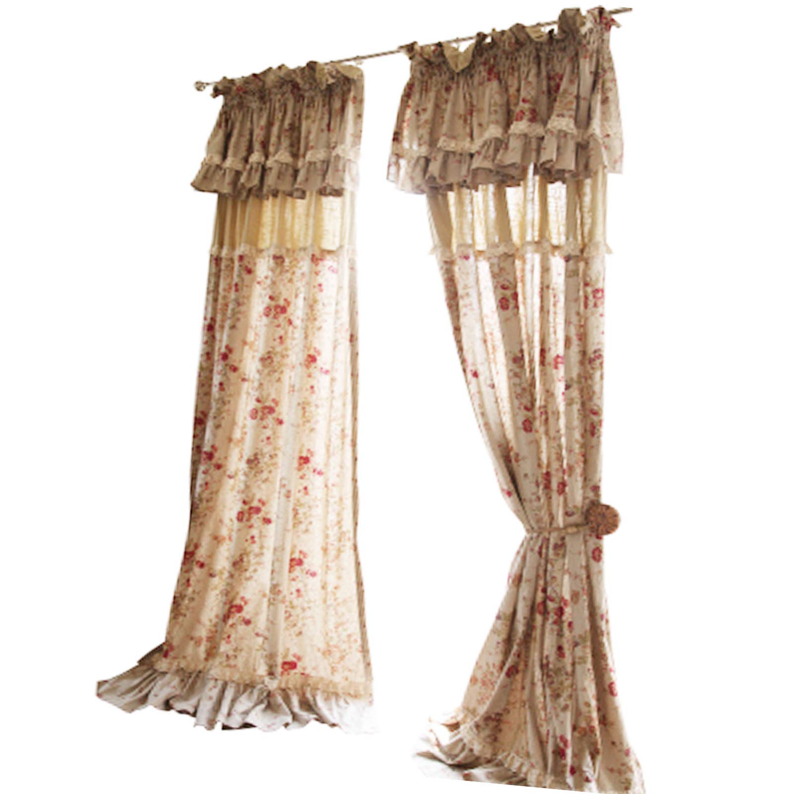 Rideau lavable en lin beige 130x260 et dentelle style pays de Paris