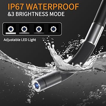 ZX3-D1 Two-Way Articulating Borescope with Light, 0.15in Industrial Endoscope Inspection Camera, 5-inch IPS Articulated Snake Camera, 8X Zoom Video Inspection Scope- 3.3FT