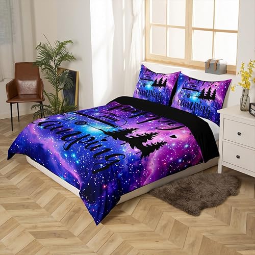 Miniatura 3 de Galaxy Camper - Juego de ropa de cama tamaño Queen, juego de funda de edredón con diseño de bocetos de camping feliz para niños, regalo de