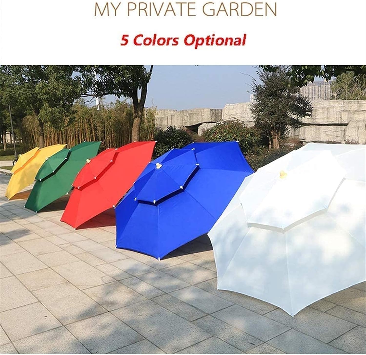 LSLYTQ Outdoor Garden Parasols 7.5ft/9ft Double Top Patio Umbrella for Beach/Pool/Garden Umbrellas Round Sunscreen, Water/UV-Resistant Market Umbrella,with Parasol Base good