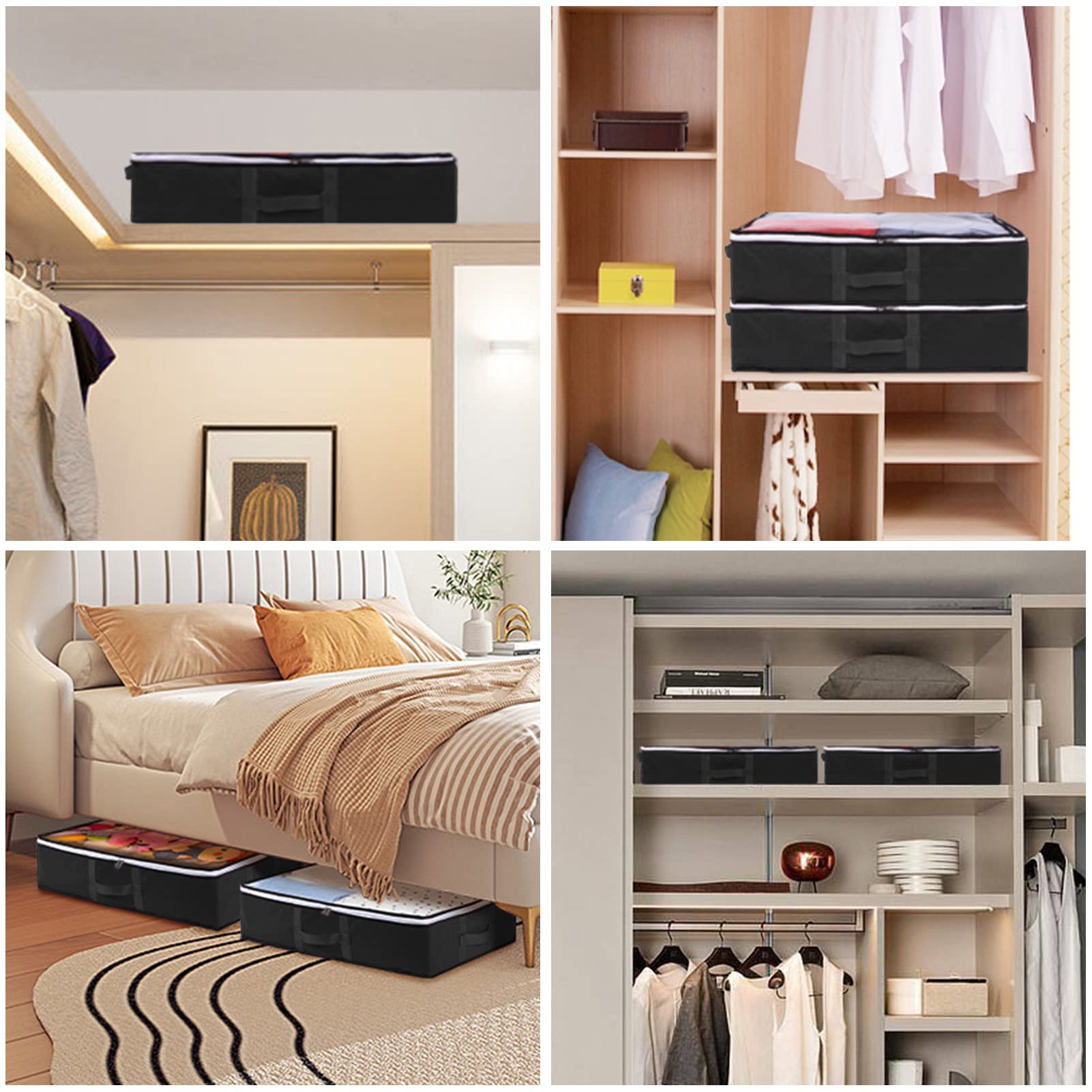 Contenedores de almacenamiento debajo de la cama, bolsas de almacenamiento debajo de la cama con cremallera, ventana transparente, organizador no tejido para ropa, suéter, edredón, manta, colchas 5