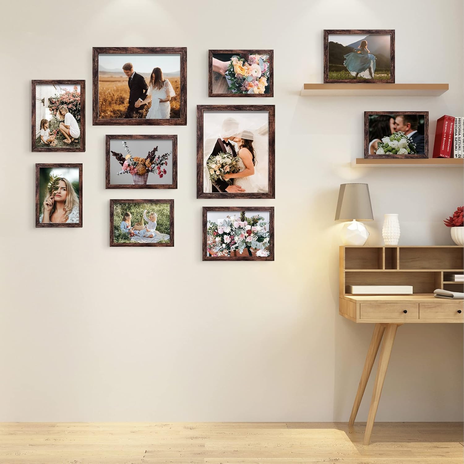 LUCKYLIFE Picture Frame Set 10-Pack, Gallery Wall Frame Collage with 8x10 5x7 4x6 Frames in Brown Finishes