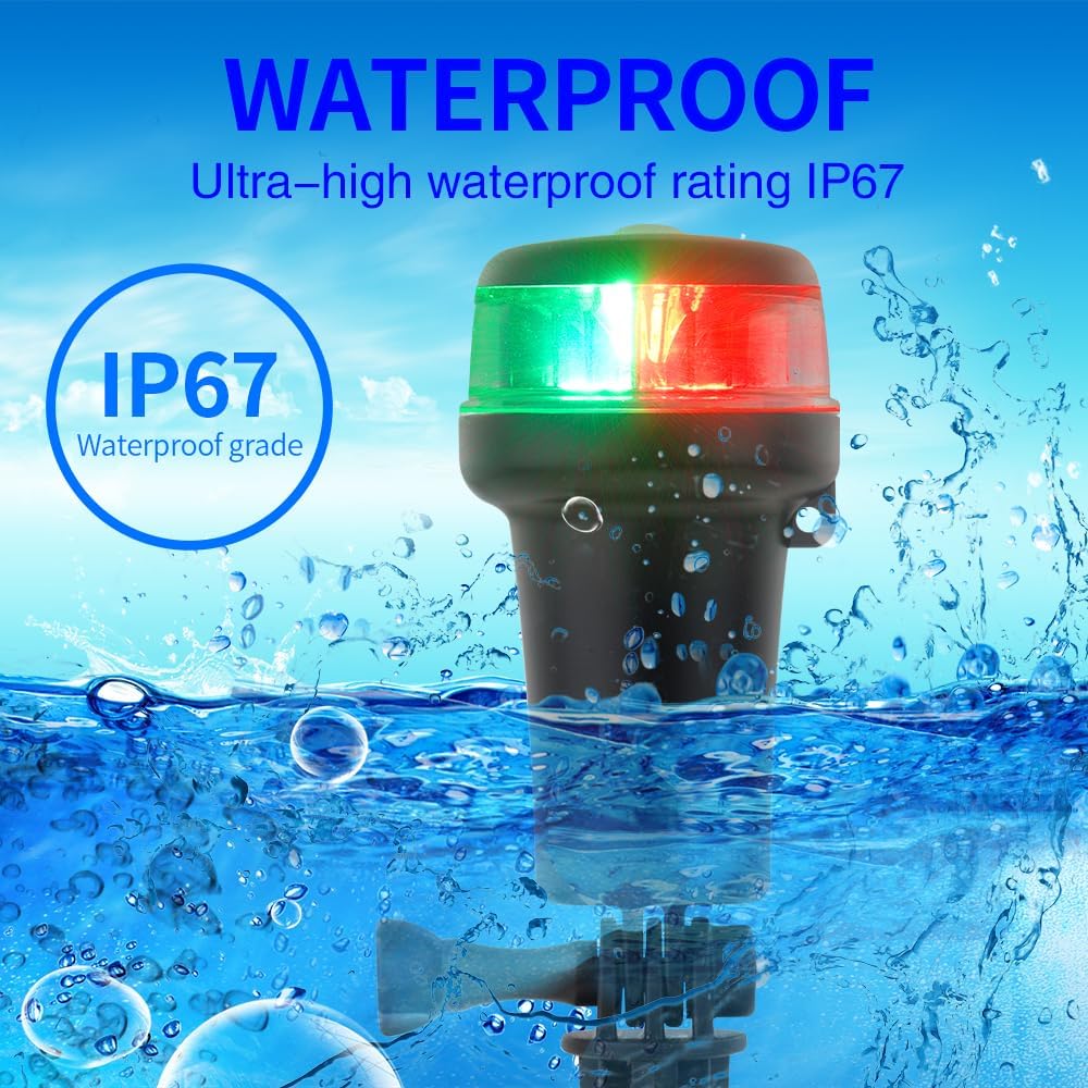 Pactrade Marine Navigation Lights for Boats LED - Red/Green Battery Powered Nav Lights for Boats - Rail Mount, Swivel Base, 3-Mode Operation - 1NM Waterproof