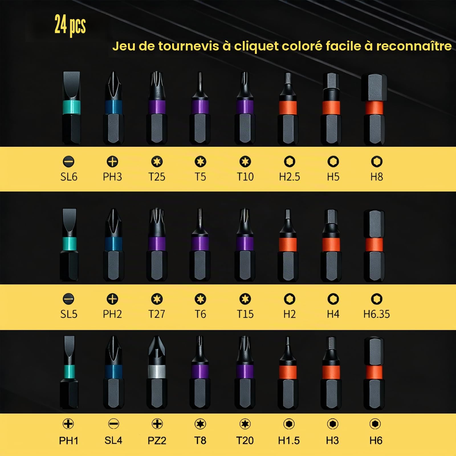 Jeu Tournevis Cliquet 24 en 1,Kit Tournevis Précision Magnétiques Avec Poignée à Cliquet T Amovible, Avec Étui Rangement Outil Réparation Portable Pour Meubles,Vélo