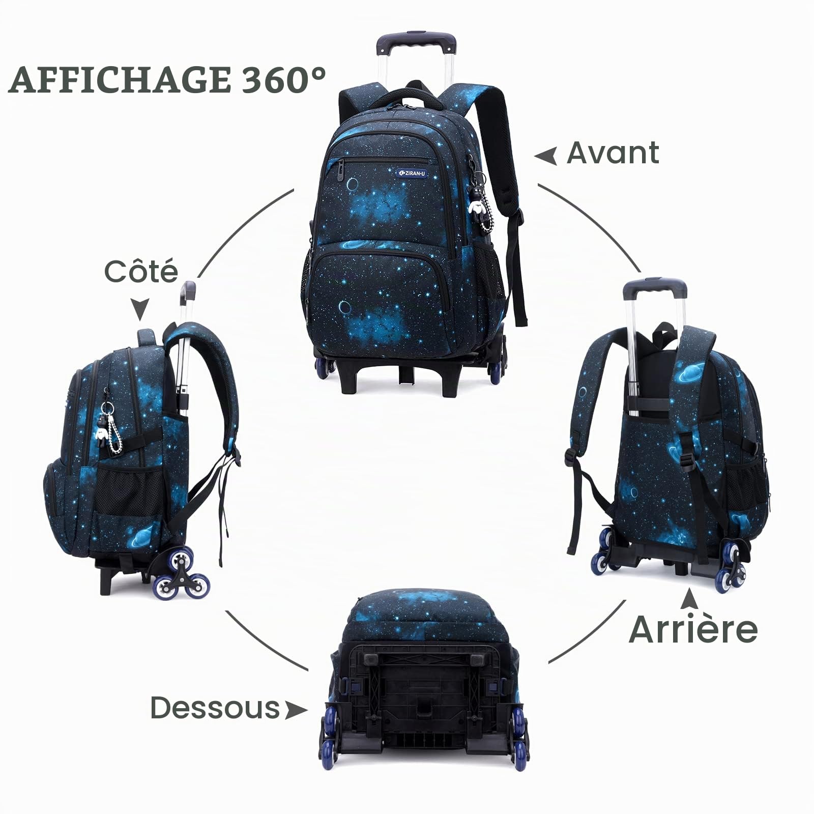 Amythe Sac à Dos à roulettes Garçon, Cartable à roulettes Voyage Etanche Amovible, Loisir Sac D'école College Grand Cartables Scolaires avec Chariot pour Adolescent Enfants