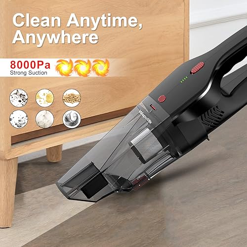 Miniatura 2 de Wopulite Aspiradora de mano inalámbrica, aspiradora de coche de succión fuerte de 9500 PA, aspiradora de mano recargable rápida, mini aspiradora de