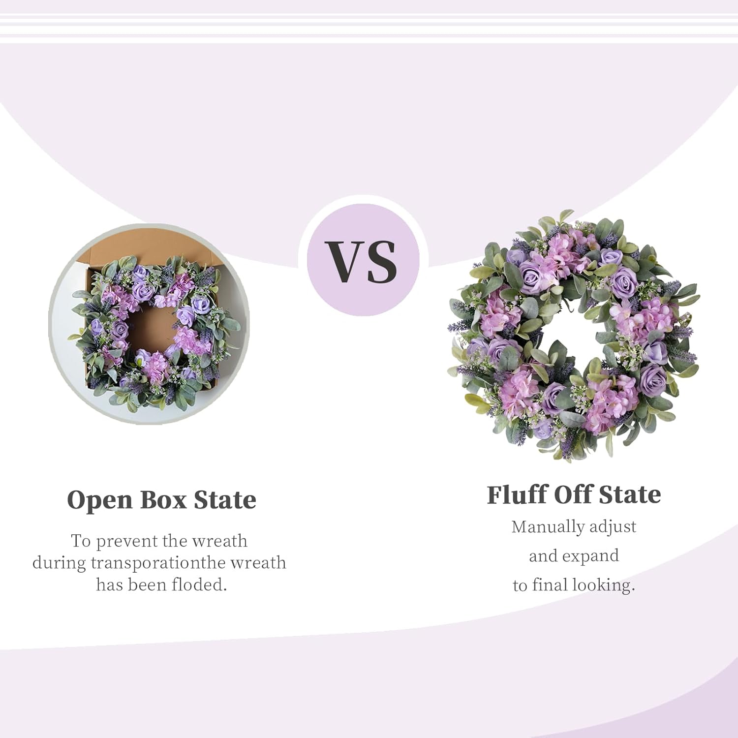 Artificial Spring Wreath for Front Door 22 Inch, Greenery Lamb's Leaves Summer Wreaths with Purple Hydrangeas Roses Lavender for Home Farmhouse Outdoor Indoor Party Wall Windows Decor