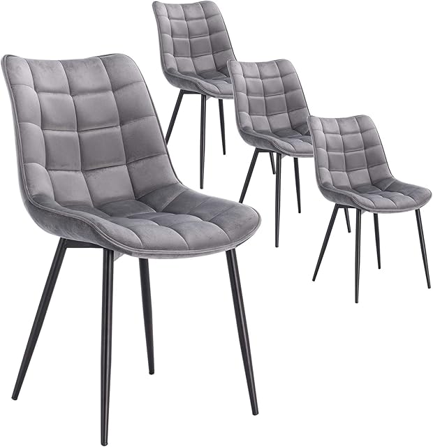 WOLTU Dining Chairs Set of 4 pcs Kitchen Counter Chairs Lounge Leisure Living Room Corner Chairs Light Grey Velvet Reception Chairs with Backrest and Padded Seat