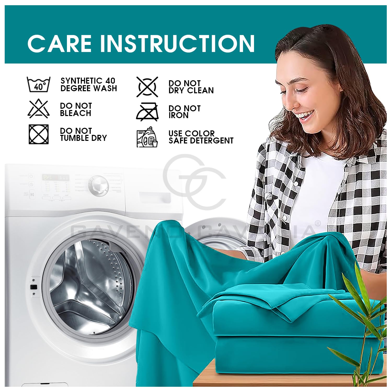 GC GAVENO CAVAILIA Super King Fitted Sheet Deep 10 Inch/ 25 Cm, Teal - Image 4