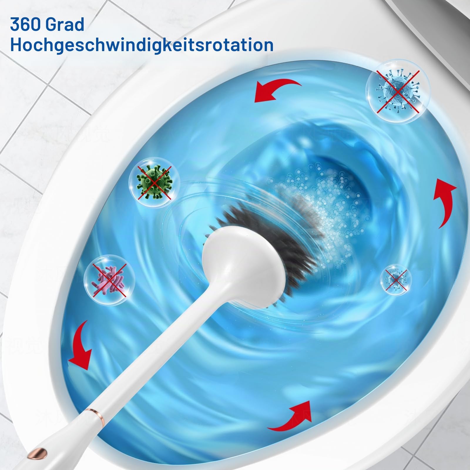 Elektrische WC-Bürste - Silikon-Toilettenbürste Mit Belüftetem Halter-Set, Bodenstehend, Wandmontage Ohne Bohren, Wiederaufladbar