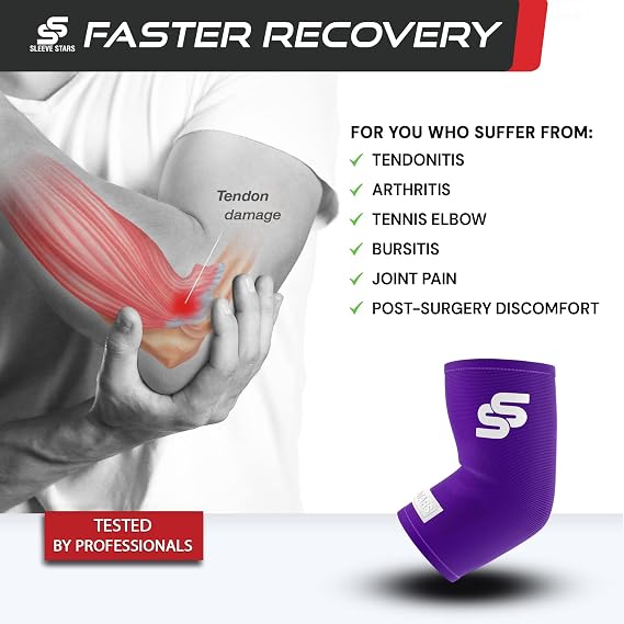 Sleeve Stars Elbow Sleeve for Pain Relief & Protection - Elbow Compression Sleeve for Women & Men - Supportive Elbow Brace for Tendonitis, Recovery & Ideal for Sports, Work