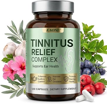 Tinnitus Relief for Ringing Ears, 120 Capsules, Ear Ringing Support Supplement with Vitamin C and B Complex, Helps Reduce Ear Noise and Buzzing, for Inner Ear Balance and Auditory Clarity, 60 Day