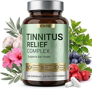 Tinnitus Relief for Ringing Ears, 120 Capsules, Ear Ringing Support Supplement with Vitamin C and B Complex, Helps Reduce Ear Noise and Buzzing, for Inner Ear Balance and Auditory Clarity, 60 Day