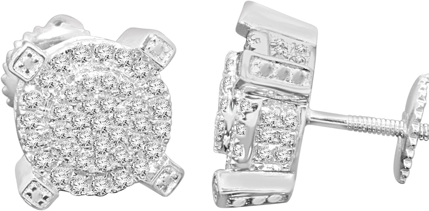 Sterling Silver Real Diamond Earring Stud for Men & Women (0.56 cttw, H-I Color, SI2-I1 Clarity)