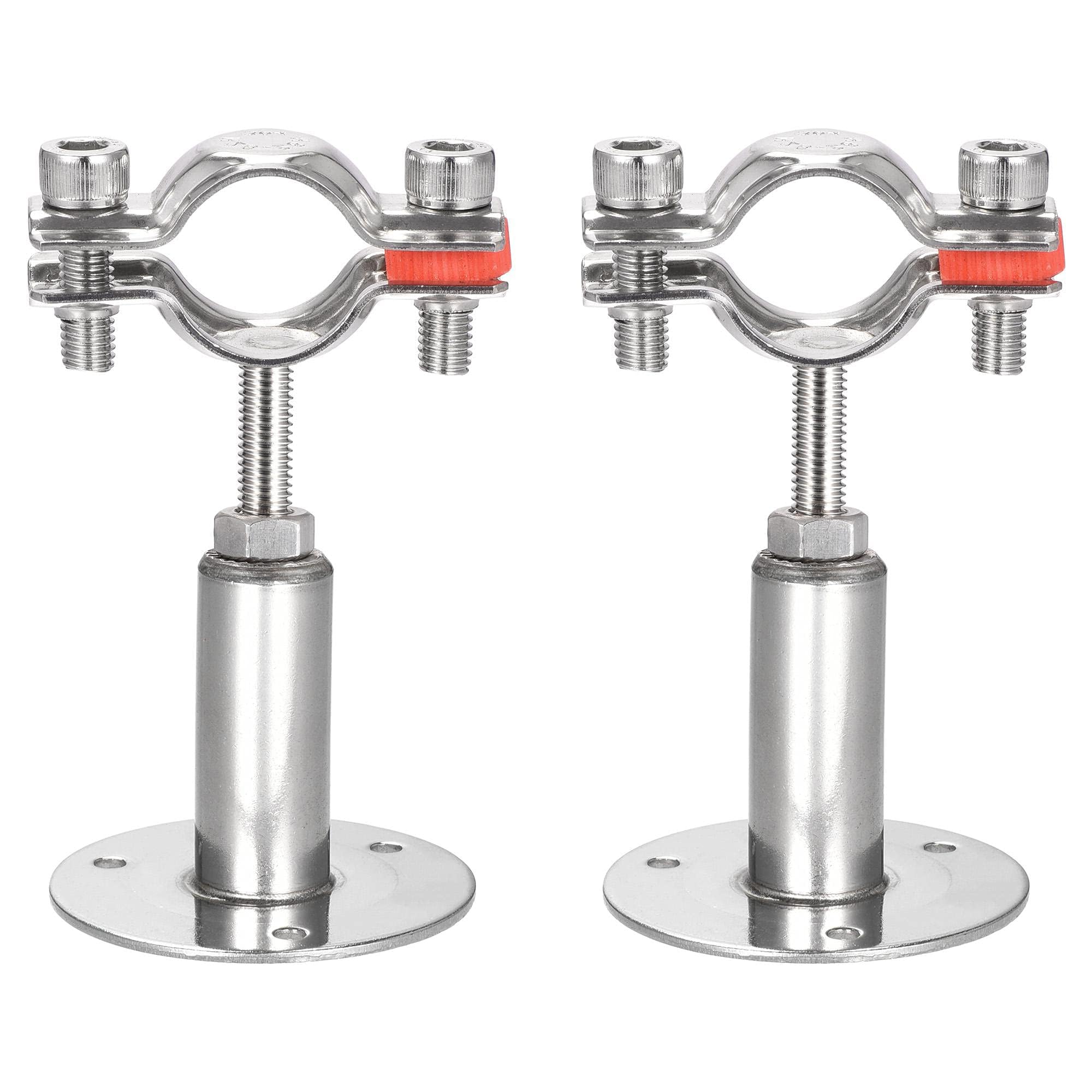 TA-VIGOR 304 Stainless Steel Adjustable Pipe Support Bracket, Wall and Ceiling Mount Pipe Clamp Holder for 25-27mm Tubes, Heavy Duty Tube Clamp with Mounting Parts 2Pcs