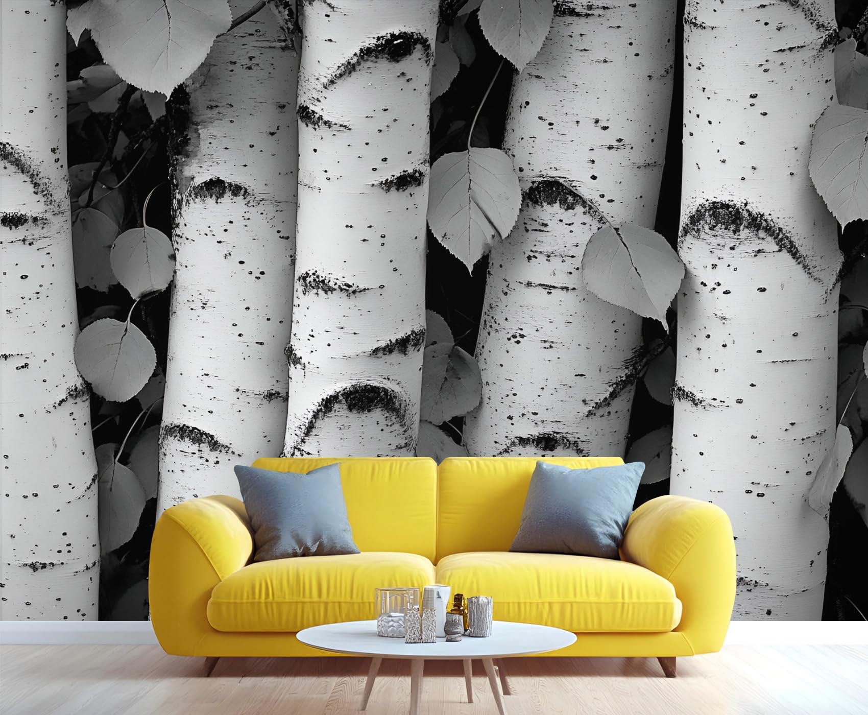 Papier peint bouleau blanc autocollant motif paysage naturel pour decoration de salon