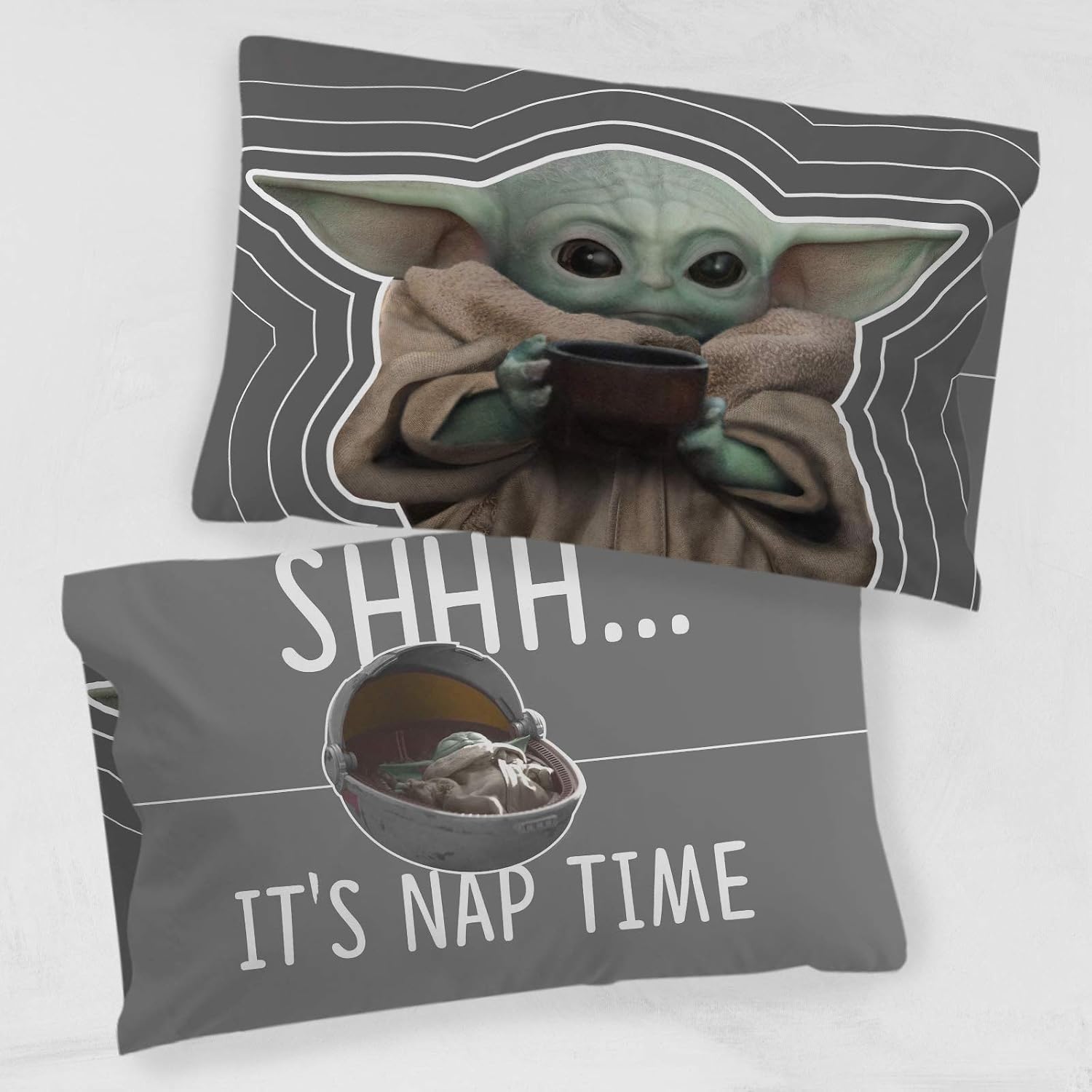 Jay Franco Star Wars The Mandalorian Coffee 1 Pack Pillowcase - Double-Sided Kids Super Soft Bedding - Features The Child Baby Yoda Grogu
