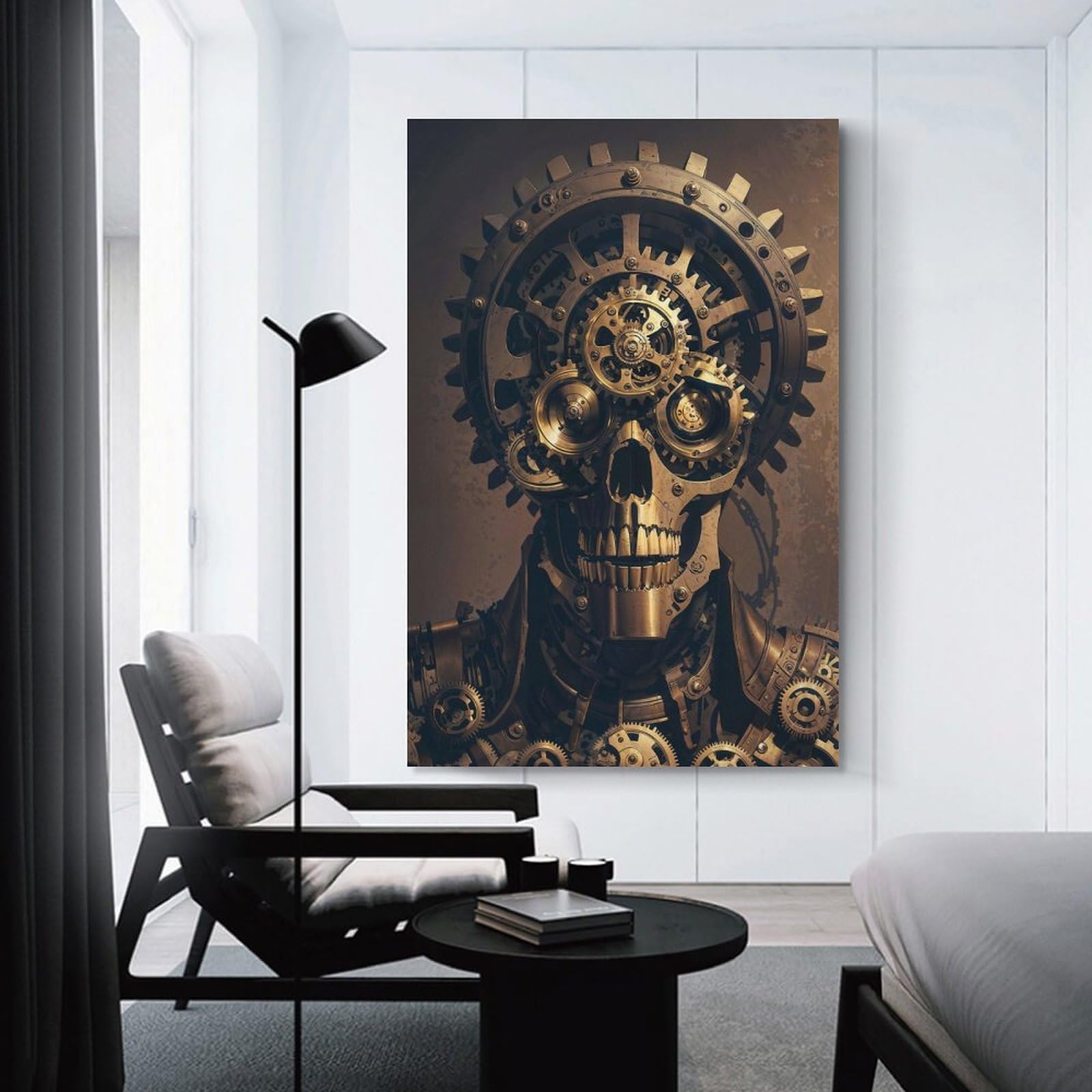 Junmoney Metallic Steampunk Skull Room Decor Wall Art, 24x36inch(60x90cm), for Front Hall, Corridor Or Welcome Spaces, A Neat Decor Update for Hallways