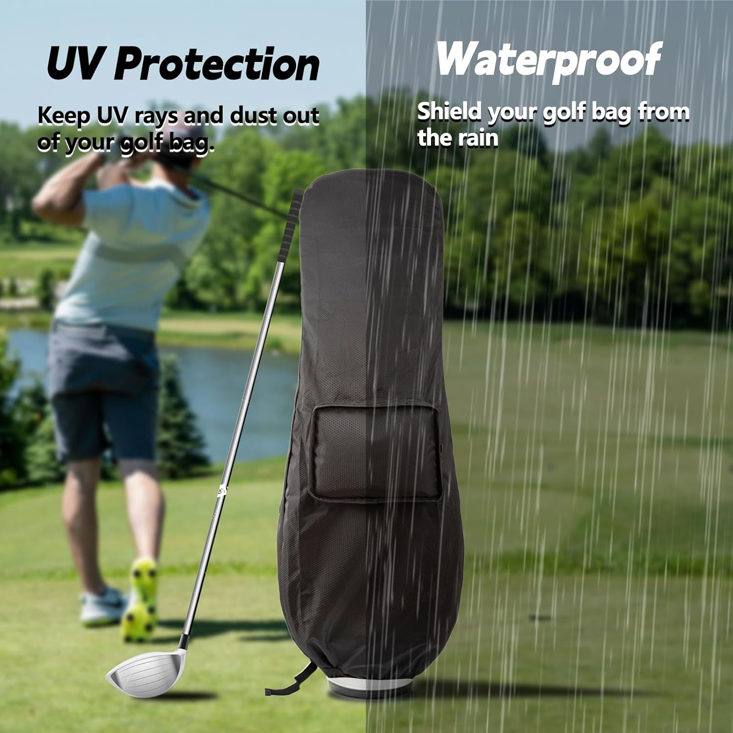 Golf Bag Travel Rain Cover,Golf Bag Rain Cover,Premium Waterproof Lightweight Foldable Easy-clean Durabale Dustproof Protection Traveling Club Covers Airplane Carts Travel Universal Fit